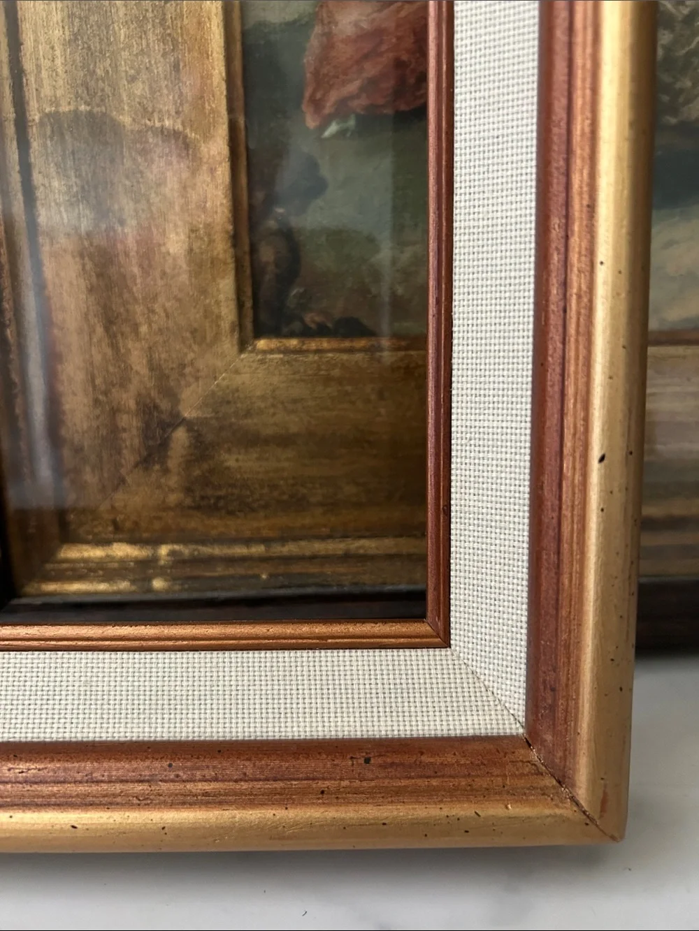 Vintage Gold and Cream Wall Mirror Frame with Copper Accents